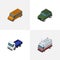 Isometric Transport Set Of Autobus, First-Aid, Lorry And Other Vector Objects. Also Includes Armored, Truck, Suv