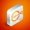 Isometric Trap hunting icon isolated on orange background. Silver square button. Vector