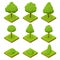 Isometric trees and bushes. Collection of trees isolated on white background. For infographics, game, and design