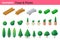 Isometric Trees Bushes and Plants with Bridge flat vector collection