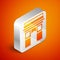 Isometric Triumphal Arch icon isolated on orange background. Landmark of Paris, France. Silver square button. Vector