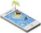 Isometric tropical desert island on smartphone