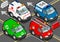 Isometric Trucks firefighters, police, ambulance, garbage collector