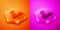 Isometric Tsunami icon isolated on orange and pink background. Flood disaster. Stormy weather by seaside, ocean or sea