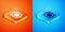 Isometric Turtle icon isolated on orange and blue background. Vector