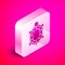 Isometric Turtle icon isolated on pink background. Silver square button. Vector