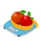 Isometric two apples lie on a scale and measurement tape. Healthy food and Diet planning concept. Healthy eating
