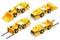 Isometric Underground Mining Trucks. Underground loader, excavator. Equipment for high-mining industry