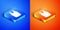 Isometric Undershirt icon isolated on blue and orange background. Square button. Vector