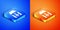 Isometric Uninterruptible power supply UPS icon isolated on blue and orange background. Square button. Vector
