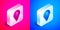 Isometric Unknown route point icon isolated on pink and blue background. Navigation, pointer, location, map, gps