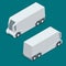 Isometric an unmanned truck on the remote control. Automatic delivery system concept. Self-driving van isolated for web