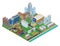 Isometric urban city, real estate background with