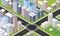 Isometric urban street buildings vector illustration