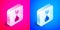 Isometric Vase icon isolated on pink and blue background. Silver square button. Vector