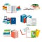 Isometric vector books vector illustration. Reading concept with diary, notepads, sketchbooks