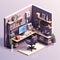 Isometric Vector Graphic of a Minimalistic Office Interior - Organized Work Environment for Enhanced Productivity. Generative AI