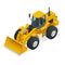 Isometric Vector illustration yellow bulldozer tractor, construction machine, bulldozer isolated on white. Yellow Wheel