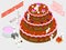 Isometric vector people decorate a birthday cake
