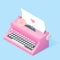 Isometric vector pink typewriter