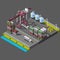 Isometric vector set with construction crane for loading