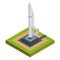 Isometric vector space rocket on white the two-stage-to-orbit rocket spaceship on starting platform