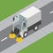 Isometric vector sweeper machine cleaning the street.