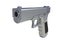 Isometric view of chromium semi automatic 9x19 handgun isolated