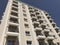 Isometric view of high rise apartment residential buildings with rectangular balcony with balustrades or handrails for protection