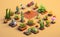 The isometric view section shows various air-purifying plants and cactus.