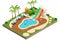 Isometric View of Swimming Travel Resort Illustration