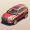 Isometric View Of Toyota Highlander: Colored Cartoon Style Art