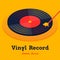 Isometric vinyl record music vector with yellow background graphic