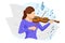 Isometric violinist. Woman playing the violin. Classical stringed musical instrument. Brown violin and bow