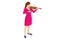 Isometric violinist. Woman playing the violin. Classical stringed musical instrument. Brown violin and bow