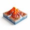 Isometric Volcanic Mountain Model On White Background