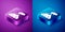 Isometric Volcano icon isolated on blue and purple background. Square button. Vector