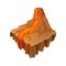 Isometric volcano island with hot flowing lava. Colorful cartoon landscape. Vector element for fantasy game
