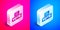 Isometric Vote box or ballot box with envelope icon isolated on pink and blue background. Silver square button. Vector