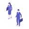Isometric walking businessman character design in different poses
