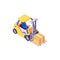 Isometric warehouse forklift pallet box and loader. Truck delivery and transportaion industry vector illustration