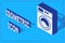 Isometric Washer icon isolated on blue background. Washing machine icon. Clothes washer - laundry machine. Home