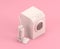 Isometric  Washing machine and hoover , 3d Icon in flat color pink room,single color white,3d rendering