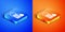 Isometric Waste of time icon isolated on blue and orange background. Trash can. Garbage bin sign. Recycle basket icon