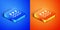 Isometric Waves of water and evaporation icon isolated on blue and orange background. Square button. Vector