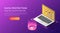 Isometric web banner laptop with security vault door on the screen