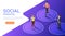 Isometric web banner people keep distance between each other to avoid spreading COVID-19 Virus