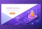 Isometric web banner shield with lock and finger print scan system on smartphone