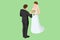 Isometric wedding couple. Lovely married couple embracing and looking at each other. Marriage and family relations