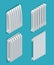 Isometric white Heating Radiator. Home climate equipment icon with controls.